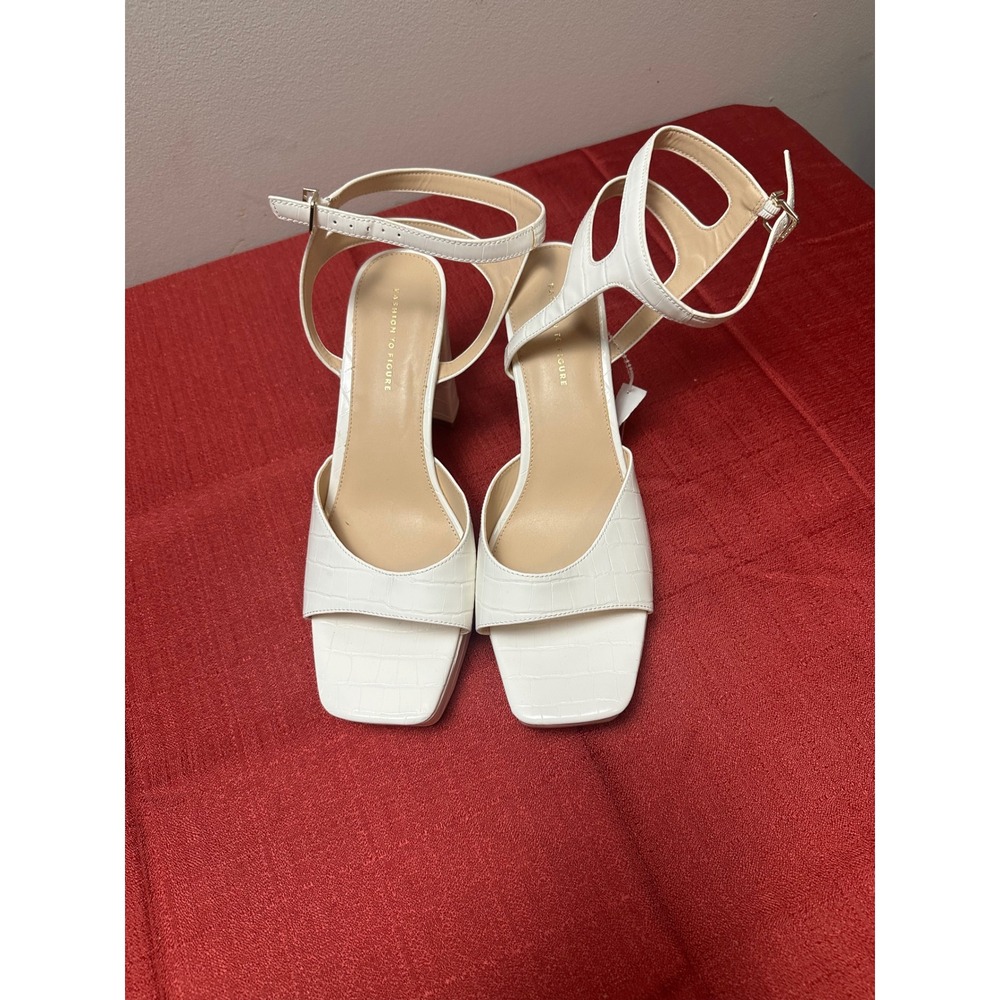 Fashion to Figure Hilari White Croc Embossed Platform Block Heel Sandals 11W